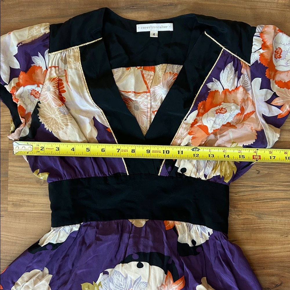 Corey Lynn Calter Anthropologie Vintage Silk Floral Empire Waist Dress A-Line 4 - Picture 9 of 12